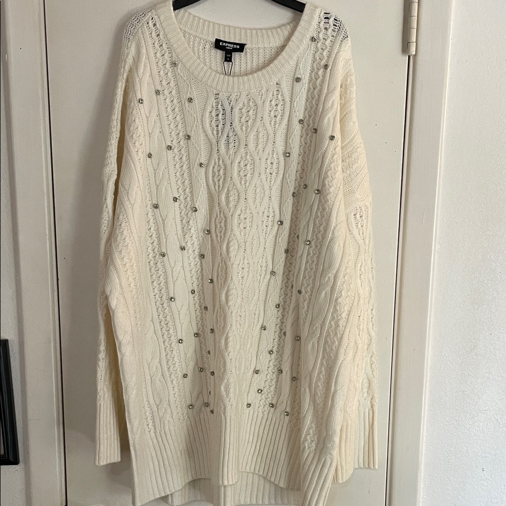 Express London Embellished Cable Knit Sweater XL NWT